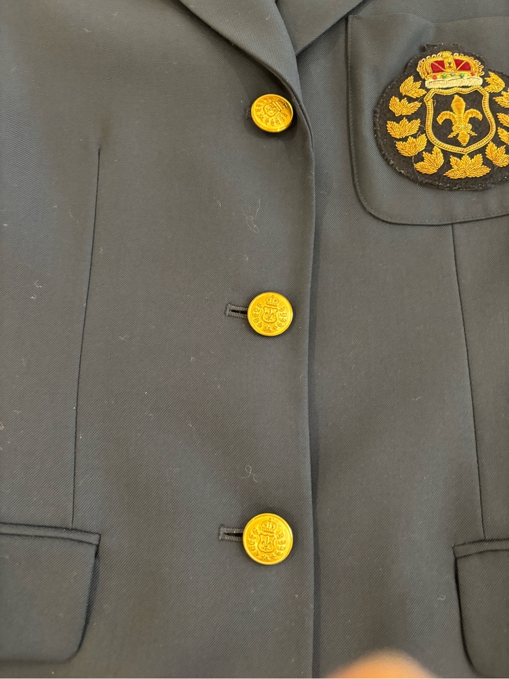Embassy Row Vintage Wool Navy Crest Single-Breasted Women's Blazer - Picture 3 of 7
